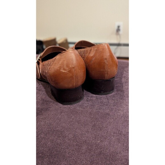 Drew Women's 6.5 WW Cognac Brown Leather Woven Mary Jane Shoes with Block Heel - Picture 6 of 8